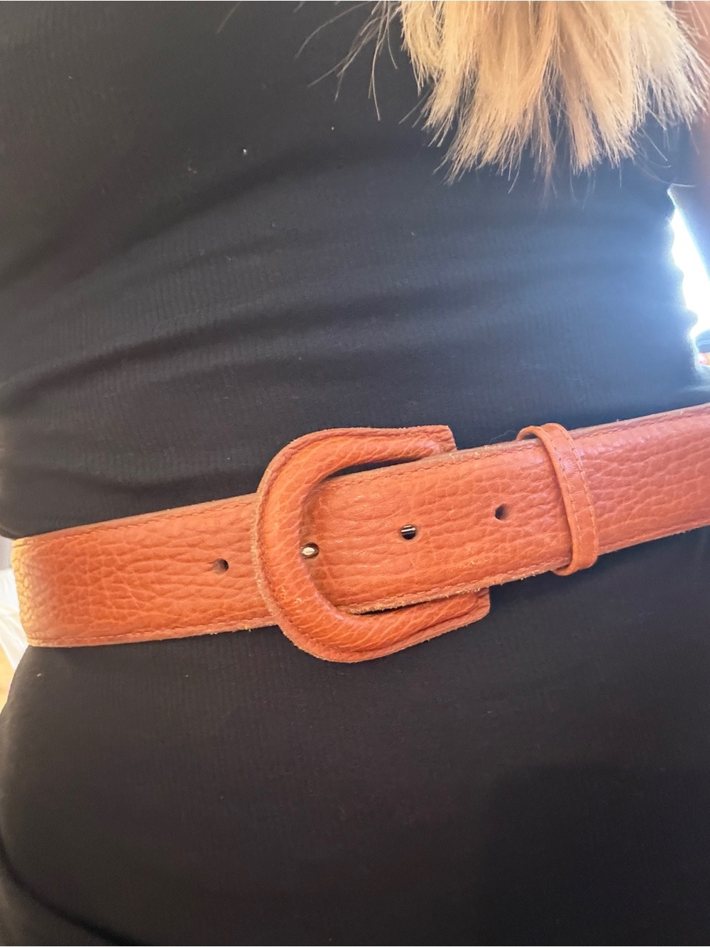 Ralph Lauren Cognac Brown Leather Belt with Rounded Buckle